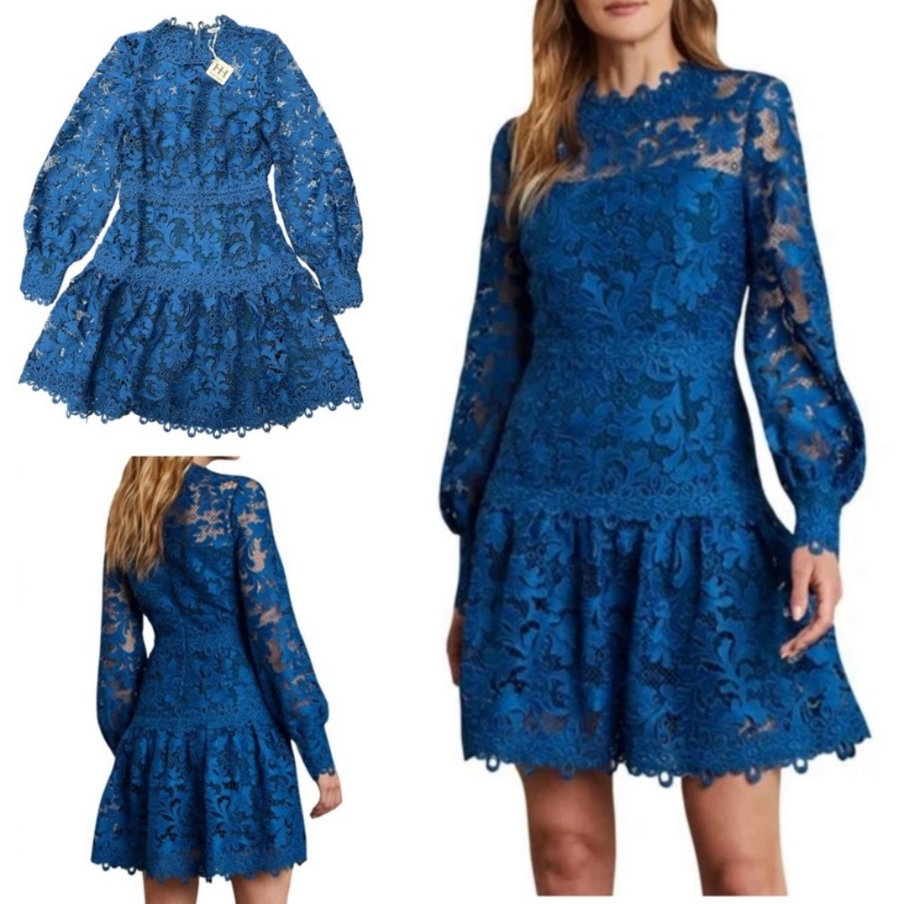 NWT Haute Hippie Tessa Lace long sleeve mini cocktail designer luxury dress - Picture 7 of 11